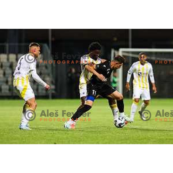 Benjamin Tetteh of NK Maribor and Deni Juric of FC Koper in action during Prva liga Telemach 2024/2025 football match between Koper and Maribor in Koper, Slovenia on May 18, 2025 Photo: Grega Valancic