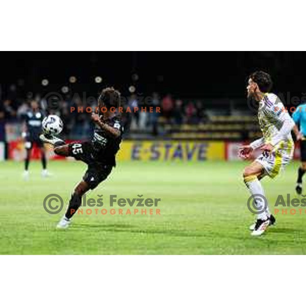 Isaac Matondo of FC Koper and Omar Rekik of NK Maribor in action during Prva liga Telemach 2024/2025 football match between Koper and Maribor in Koper, Slovenia on May 18, 2025 Photo: Grega Valancic