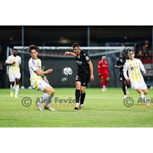 Kai Mikael Meriluoto of NK Maribor and Veljko Mijailovic of FC Koper in action during Prva liga Telemach 2024/2025 football match between Koper and Maribor in Koper, Slovenia on May 18, 2025 Photo: Grega Valancic