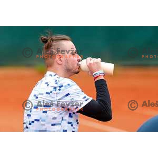 Marino Kegl of Slovenia plays at Slovenia Deaf Tennis Open in Murska Sobota, Slovenia on May 9, 2025
