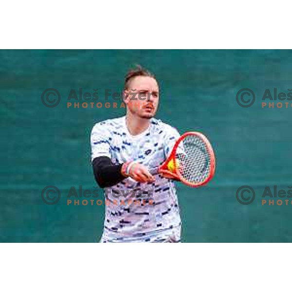 Marino Kegl of Slovenia plays at Slovenia Deaf Tennis Open in Murska Sobota, Slovenia on May 9, 2025