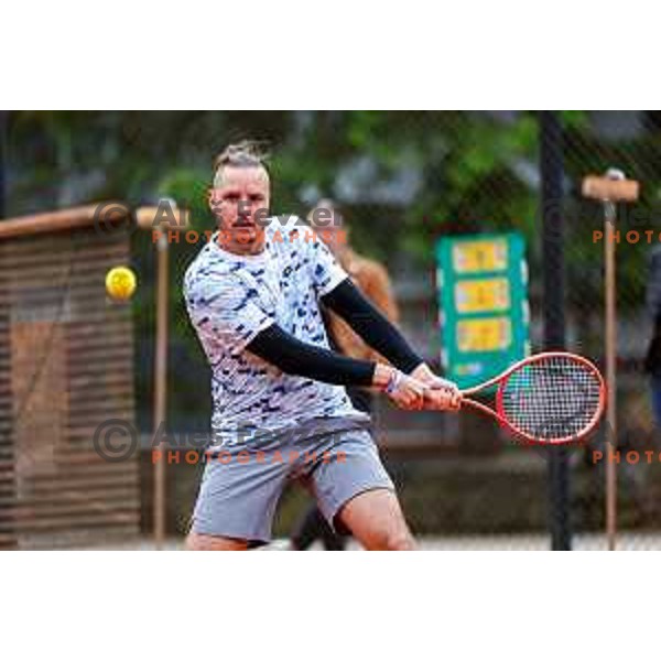 Marino Kegl of Slovenia plays at Slovenia Deaf Tennis Open in Murska Sobota, Slovenia on May 9, 2025