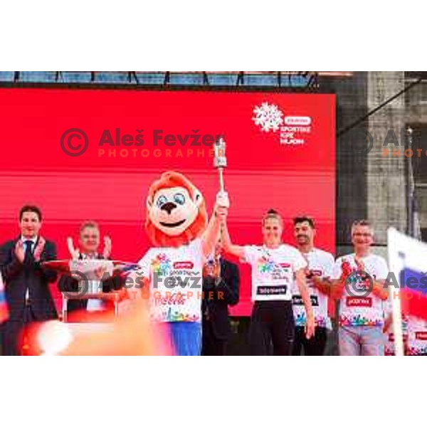 Robert Golob, Anita Horvat, Zan Luka Zelko and Rajmond Debevec at Opening of Plazma Youth Sport Games in Ljubljana, Slovenia on May 19, 2025