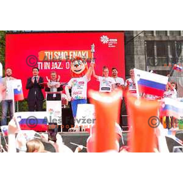 Robert Golob, Anita Horvat, Zan Luka Zelko and Rajmond Debevec at Opening of Plazma Youth Sport Games in Ljubljana, Slovenia on May 19, 2025