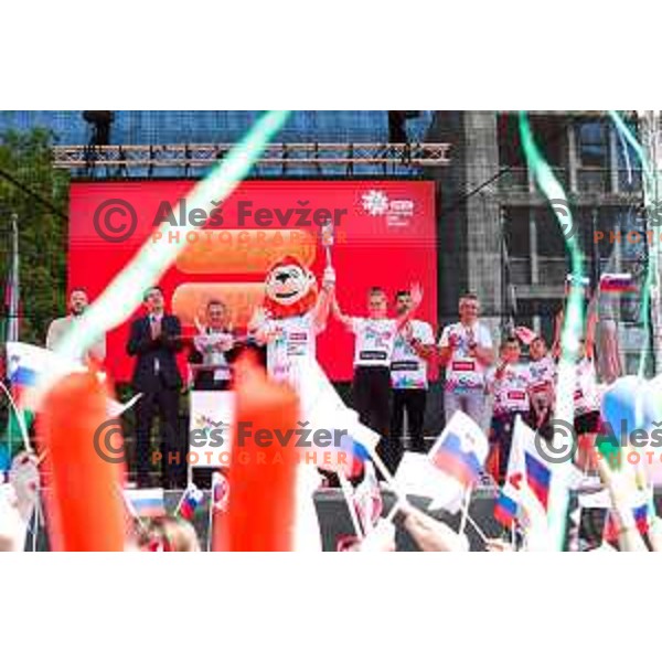 Robert Golob, Anita Horvat, Zan Luka Zelko and Rajmond Debevec at Opening of Plazma Youth Sport Games in Ljubljana, Slovenia on May 19, 2025