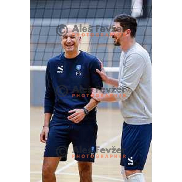 Fabio Soli, new head coach of Slovenia National Volleyball team and Dejan Vincic during first practice session in Ljubljana, Slovenia on May 21, 2025