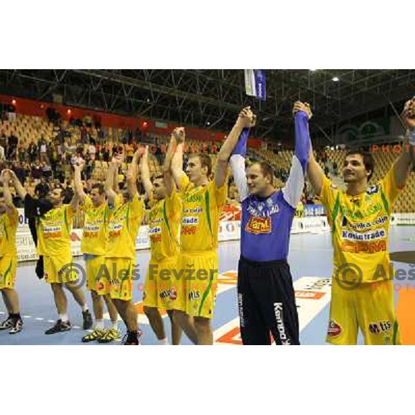 Victory celebration at handball match Celje Pivovarna Lasko (SLO)- Hammarby (SWE) in EHF Championsleague, played in Celje (Slovenia) 11.10.2008 