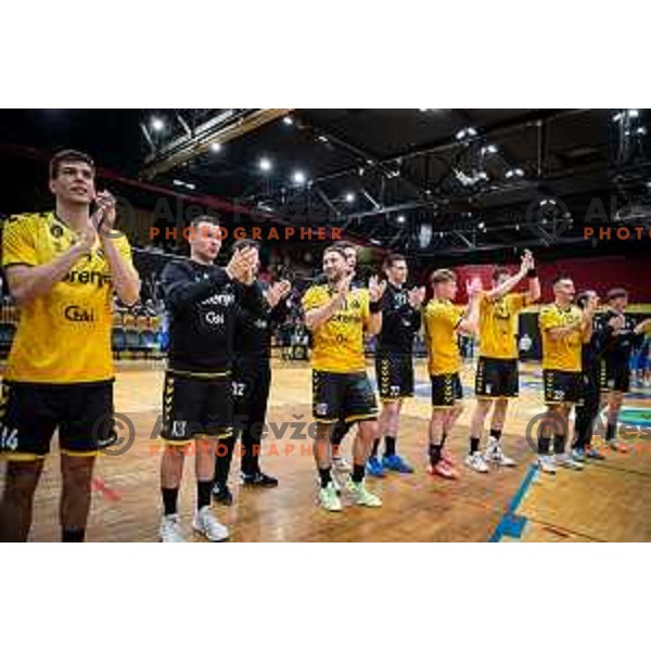 in action during second 1.NLB league semi-final handball match between Gorenje Velenje and Celje Pivovarna Lasko in Velenje, Slovenia on May 21, 2025.