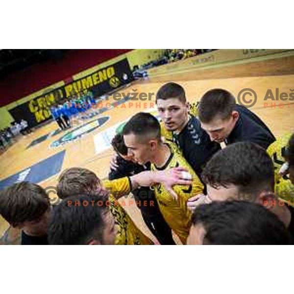 in action during second 1.NLB league semi-final handball match between Gorenje Velenje and Celje Pivovarna Lasko in Velenje, Slovenia on May 21, 2025.