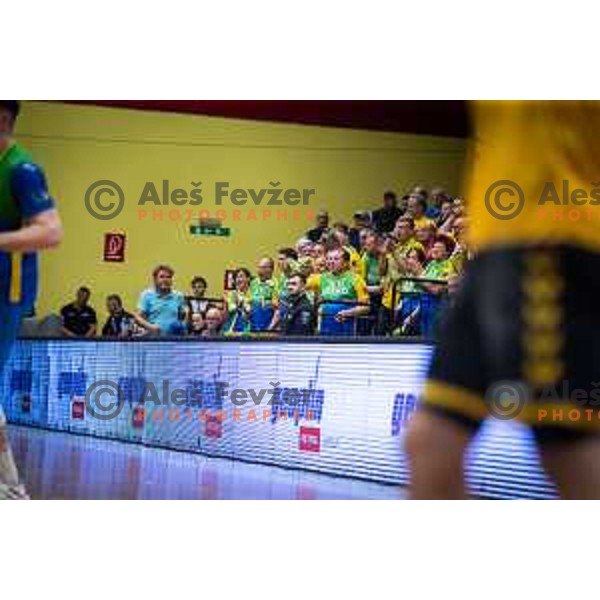 in action during second 1.NLB league semi-final handball match between Gorenje Velenje and Celje Pivovarna Lasko in Velenje, Slovenia on May 21, 2025.