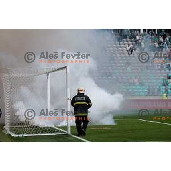 Fans of Olimpija celebrate Slovenian National Title after the Prva liga Telemach 2024/2025 football match between Bravo and Olimpija in Ljubljana, Slovenia on May 24, 2025