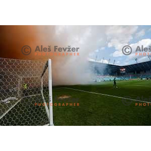 Fans of Olimpija celebrate Slovenian National Title after the Prva liga Telemach 2024/2025 football match between Bravo and Olimpija in Ljubljana, Slovenia on May 24, 2025