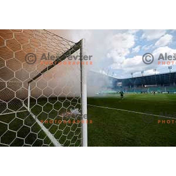 Fans of Olimpija celebrate Slovenian National Title after the Prva liga Telemach 2024/2025 football match between Bravo and Olimpija in Ljubljana, Slovenia on May 24, 2025