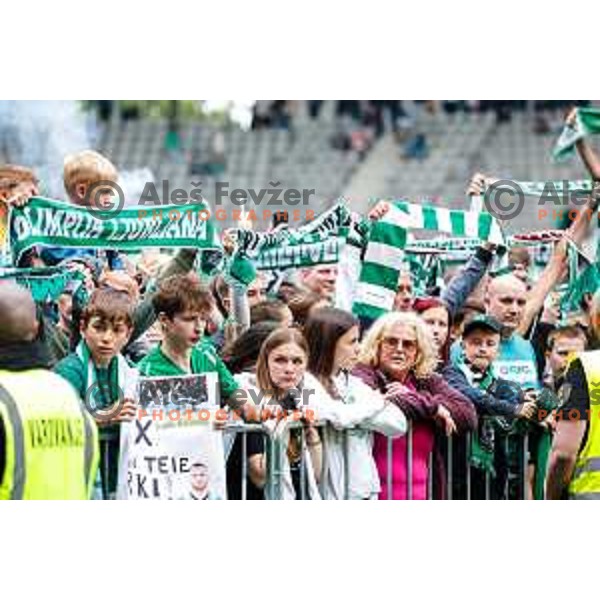 Fans of Olimpija celebrate Slovenian National Title after the Prva liga Telemach 2024/2025 football match between Bravo and Olimpija in Ljubljana, Slovenia on May 24, 2025