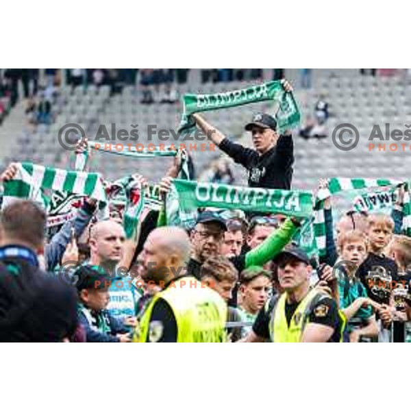 Fans of Olimpija celebrate Slovenian National Title after the Prva liga Telemach 2024/2025 football match between Bravo and Olimpija in Ljubljana, Slovenia on May 24, 2025