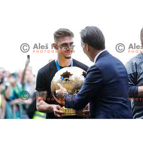 of Olimpija celebrate Slovenian National Title after the Prva liga Telemach 2024/2025 football match between Bravo and Olimpija in Ljubljana, Slovenia on May 24, 2025