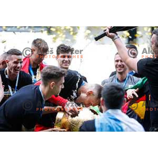 Matevz Vidovsek and players of Olimpija celebrate Slovenian National Title after the Prva liga Telemach 2024/2025 football match between Bravo and Olimpija in Ljubljana, Slovenia on May 24, 2025