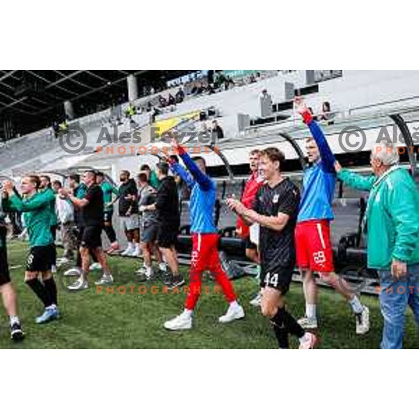 Matevz Vidovsek and players of Olimpija celebrate Slovenian National Title after the Prva liga Telemach 2024/2025 football match between Bravo and Olimpija in Ljubljana, Slovenia on May 24, 2025