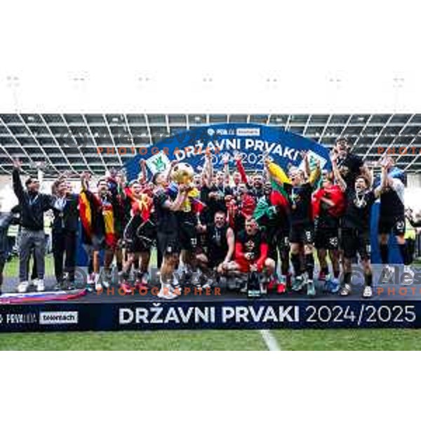 Matevz Vidovsek and players of Olimpija celebrate Slovenian National Title after the Prva liga Telemach 2024/2025 football match between Bravo and Olimpija in Ljubljana, Slovenia on May 24, 2025