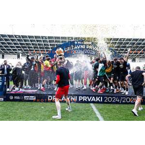 Matevz Vidovsek and players of Olimpija celebrate Slovenian National Title after the Prva liga Telemach 2024/2025 football match between Bravo and Olimpija in Ljubljana, Slovenia on May 24, 2025