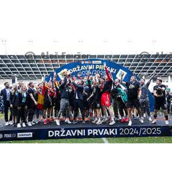 of Olimpija celebrate Slovenian National Title after the Prva liga Telemach 2024/2025 football match between Bravo and Olimpija in Ljubljana, Slovenia on May 24, 2025