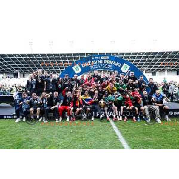 of Olimpija celebrate Slovenian National Title after the Prva liga Telemach 2024/2025 football match between Bravo and Olimpija in Ljubljana, Slovenia on May 24, 2025