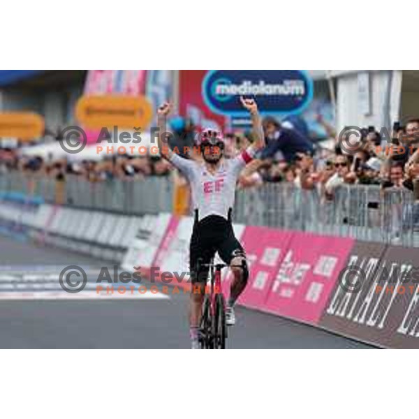 Kasper Asgreen, winner of 14th stage of Giro d\'Italia 2025 between Treviso and Nova Gorica, Slovenia on May 24, 2025