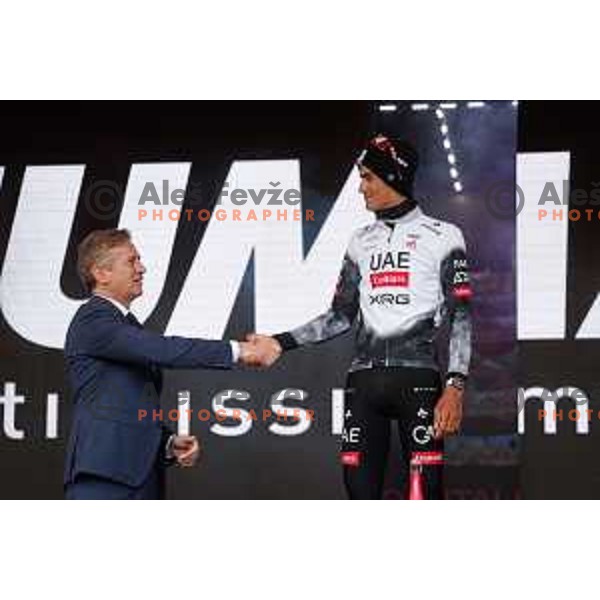 Robert Golob and Isaac del Toro at the podium of 14th stage of Giro d\'Italia 2025 between Treviso and Nova Gorica, Slovenia on May 24, 2025