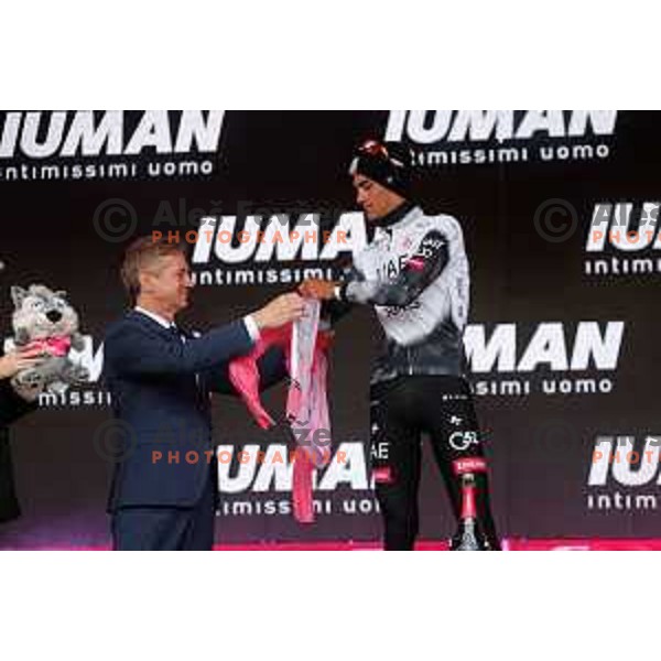Robert Golob and Isaac del Toro at the podium of 14th stage of Giro d\'Italia 2025 between Treviso and Nova Gorica, Slovenia on May 24, 2025