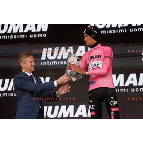 Robert Golob and Isaac del Toro at the podium of 14th stage of Giro d\'Italia 2025 between Treviso and Nova Gorica, Slovenia on May 24, 2025