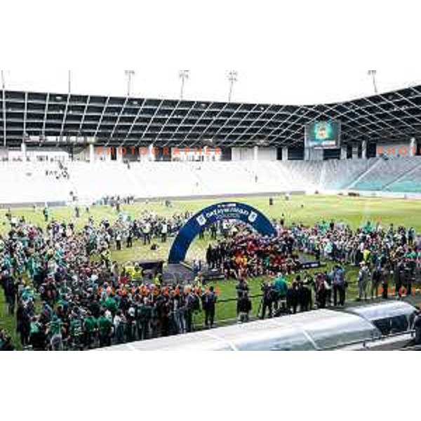 Fans of Olimpija celebrate Slovenian National Title after the Prva liga Telemach 2024/2025 football match between Bravo and Olimpija in Ljubljana, Slovenia on May 24, 2025