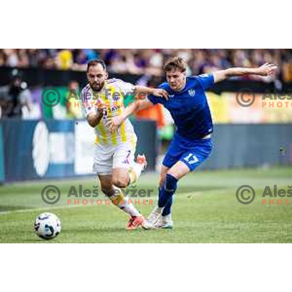 Gyorgy Komaromi vs Dominik Csoka in action during Prva liga Telemach football match between Maribor and Nafta 1903 in Ljudski vrt, Maribor, Slovenia on May 25, 2025. Photo: Jure Banfi
