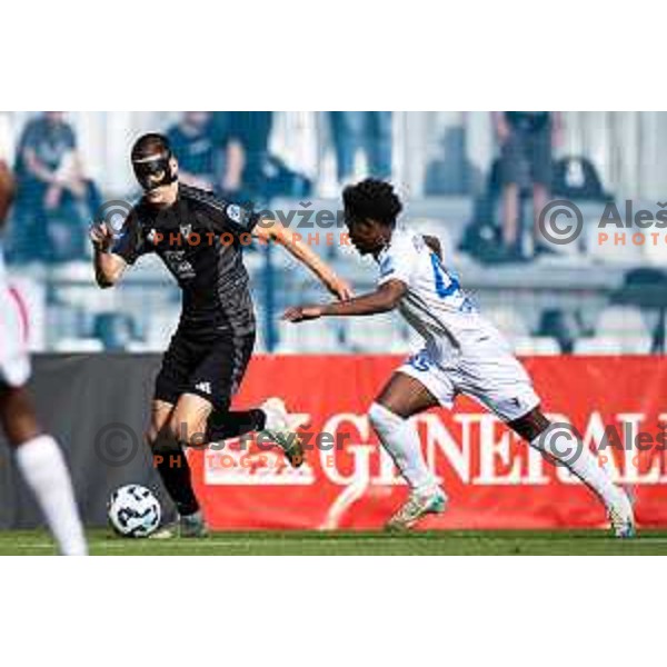 Borna Proleta vs Isaac Matondo in action during Prva liga Telemach football match between Mura and Koper in Fazanerija, Murska Sobota, Slovenia on May 25, 2025. Photo: Jure Banfi