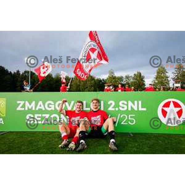 Players of Aluminij celebrate 2.SNL Title and promotion to Prva liga Teleamch in 2025/2026 season in Kidricevo, Slovenia on May 25, 2025