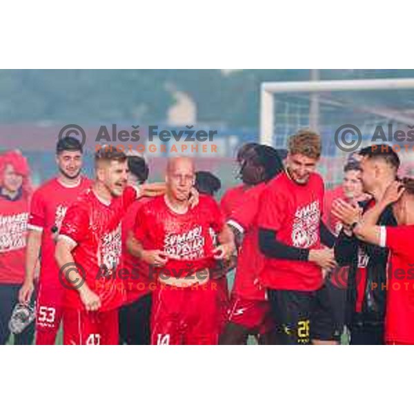 Players of Aluminij celebrate 2.SNL Title and promotion to Prva liga Teleamch in 2025/2026 season in Kidricevo, Slovenia on May 25, 2025