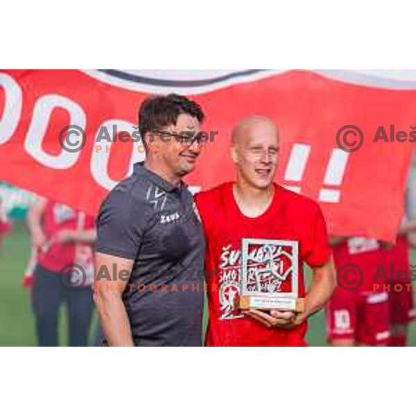 Players of Aluminij celebrate 2.SNL Title and promotion to Prva liga Teleamch in 2025/2026 season in Kidricevo, Slovenia on May 25, 2025
