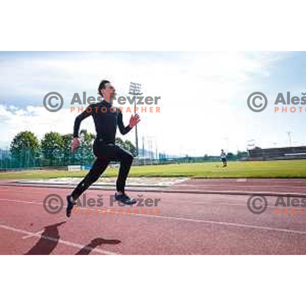 Domen Prevc of Slovenia Men\'s Ski-jumping team during summer practice in Kranj, Slovenia on May 26, 2025
