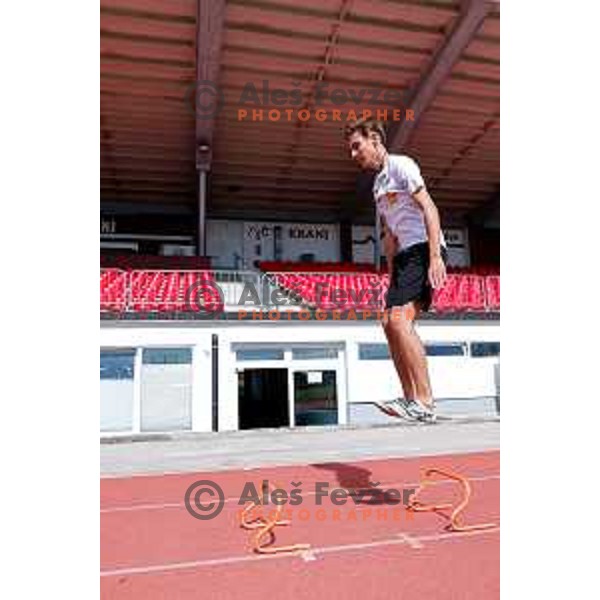 Timi Zajc of Slovenia Men\'s Ski-jumping team during summer practice in Kranj, Slovenia on May 26, 2025