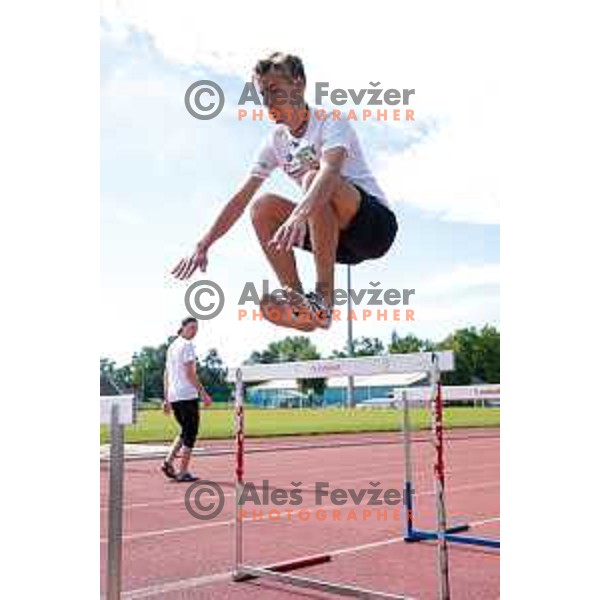 Timi Zajc of Slovenia Men\'s Ski-jumping team during summer practice in Kranj, Slovenia on May 26, 2025