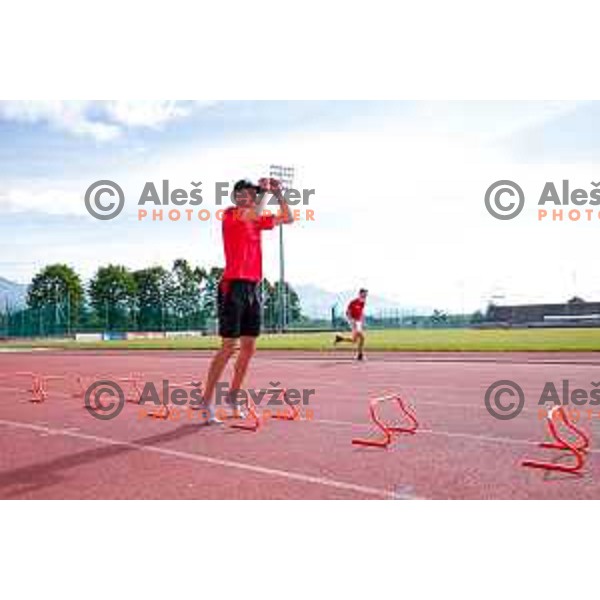 Lovro Kos of Slovenia Men\'s Ski-jumping team during summer practice in Kranj, Slovenia on May 26, 2025