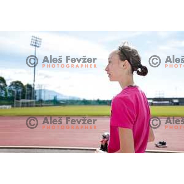 Nika Prevc of Slovenia Women\'s Ski-jumping team during summer practice in Kranj, Slovenia on May 26, 2025