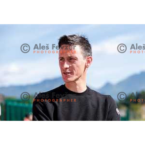Peter Prevc of Slovenia Men\'s Ski-jumping team during summer practice in Kranj, Slovenia on May 26, 2025