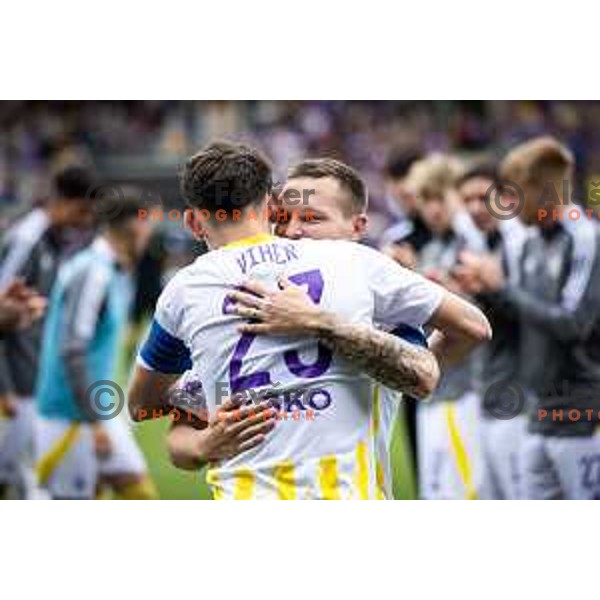 Viher and Martin Milec during farewell ceremony before Prva liga Telemach football match between Maribor and Nafta 1903 in Ljudski vrt, Maribor, Slovenia on May 25, 2025. Photo: Jure Banfi