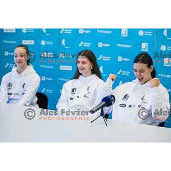 Dora Valant, Ela Polak, Brigita Krasovec during Press Conference of Slovenian Gymnastics federation prior to European Championship in Rhythmic Gymnastics, Ljubljana, Slovenia on May 29, 2025 Photo: Grega Valancic