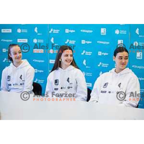 Dora Valant, Ela Polak, Brigita Krasovec during Press Conference of Slovenian Gymnastics federation prior to European Championship in Rhythmic Gymnastics, Ljubljana, Slovenia on May 29, 2025 Photo: Grega Valancic