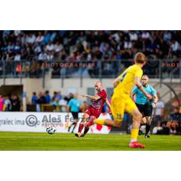 In action during Qualifications for Prva liga Telemach 2025/2026 football match between Domzale and Triglav in Domzale, Slovenia on May 29, 2025