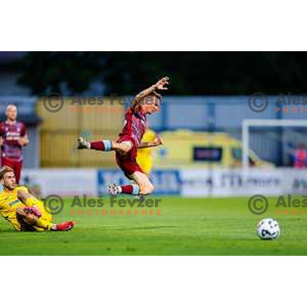 In action during Qualifications for Prva liga Telemach 2025/2026 football match between Domzale and Triglav in Domzale, Slovenia on May 29, 2025