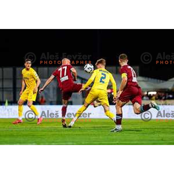 In action during Qualifications for Prva liga Telemach 2025/2026 football match between Domzale and Triglav in Domzale, Slovenia on May 29, 2025