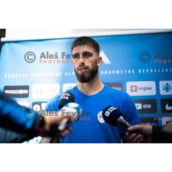 Adrian Zeljkovic of U21 Slovenian football team at the press conference in Maribor, Slovenia on May 30, 2025. Photo: Jure Banfi