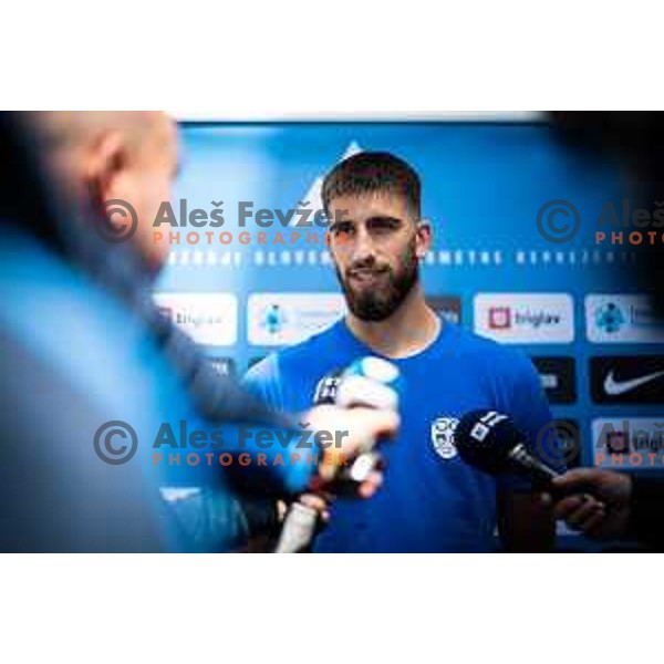 Adrian Zeljkovic of U21 Slovenian football team at the press conference in Maribor, Slovenia on May 30, 2025. Photo: Jure Banfi